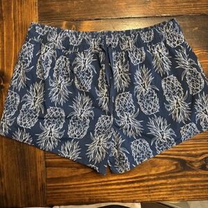 Lauren James Mens‎ Navy Blue Pineapple Print Swim Trunks Shorts XL Drawstring